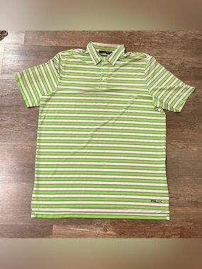 Ralph Lauren RLX Lime Green and White Striped Polo